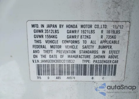 2013 Honda Fit from USA, damaged, VIN JHMGE8H36DC019832